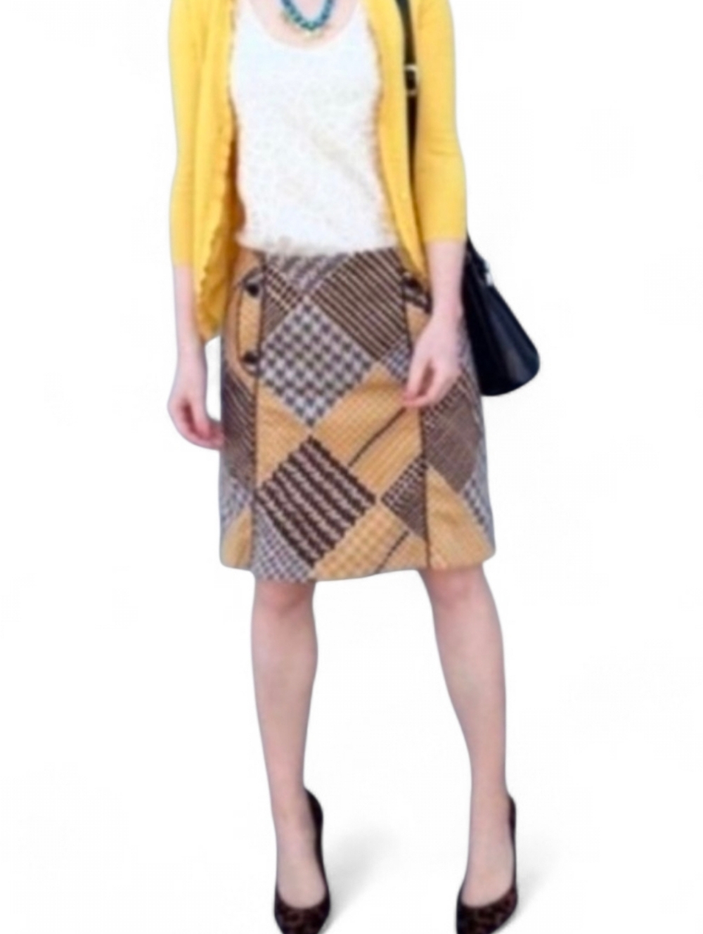 MAEVE X ANTHROPOLOGIE Patch Houndstooth Midi Skirt - Size 6